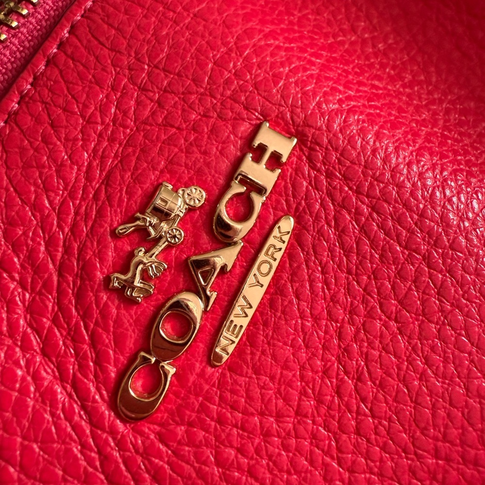 Coach Red/bright pinkish Leather Bag with Gold Hardware and Textured Finish